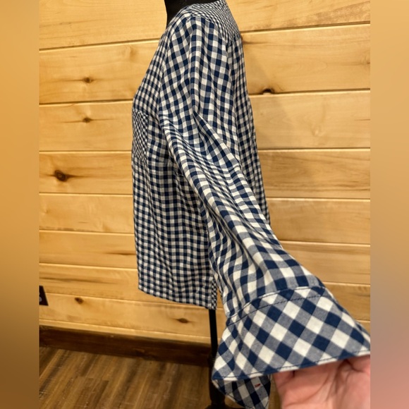 J.Jill Cotton Gingham Check Print Boxy Back Button Detail Blouse Blue White LP - Picture 4 of 8